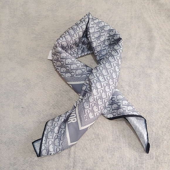 Dior Accessories - Christian Dior Grey Oblique Monogram Silk Scarf
